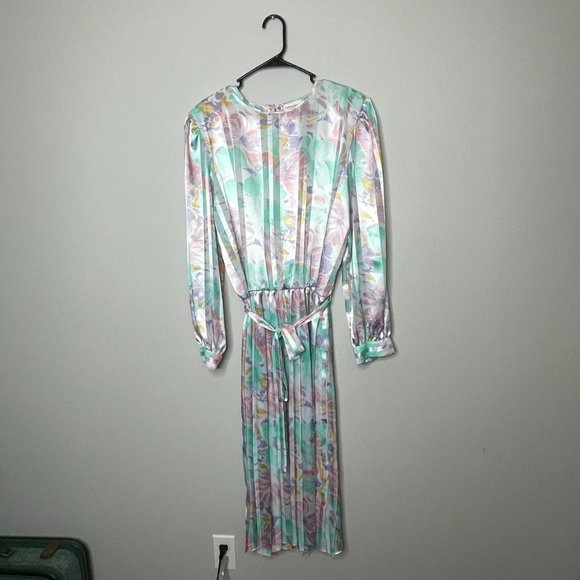 Vintage 80's Green/Pink/Purple Long Sleeve Dress, By Potomac Company, Size 18 - Picture 7 of 8